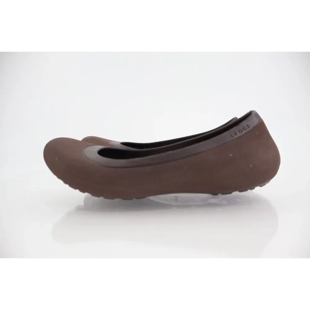 CROCS Women's Mammoth Ballet Flats Size 8 Fleece Lined Shoe Brown Fleece Slip On